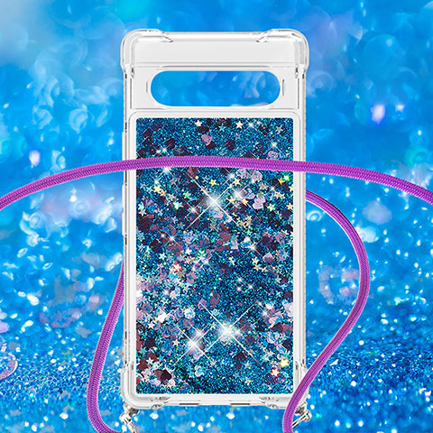 Coque Silicone Housse Etui Gel Bling-Bling avec Laniere Strap S03 pour Google Pixel 7a 5G Bleu