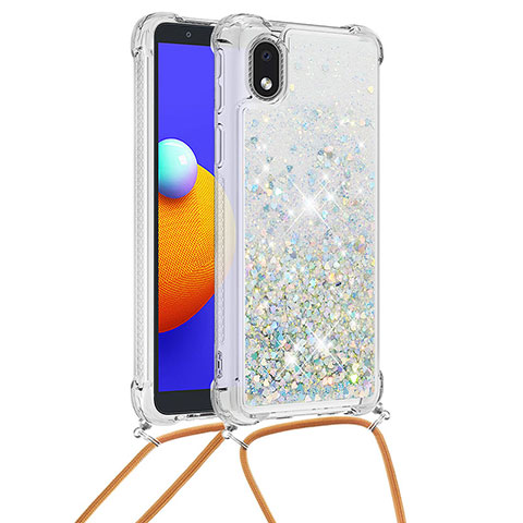 Coque Silicone Housse Etui Gel Bling-Bling avec Laniere Strap S03 pour Samsung Galaxy A01 Core Argent