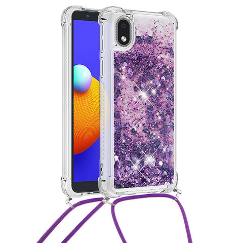 Coque Silicone Housse Etui Gel Bling-Bling avec Laniere Strap S03 pour Samsung Galaxy A01 Core Violet