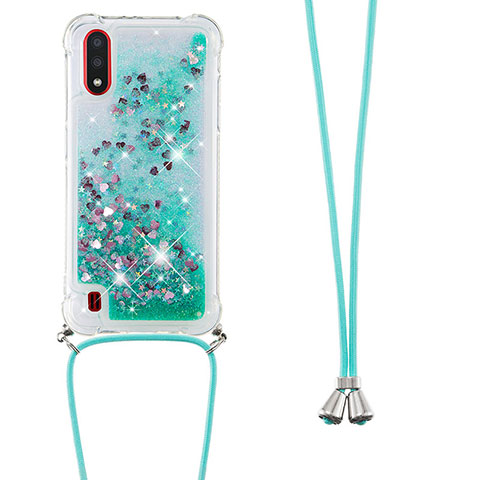 Coque Silicone Housse Etui Gel Bling-Bling avec Laniere Strap S03 pour Samsung Galaxy A01 SM-A015 Vert