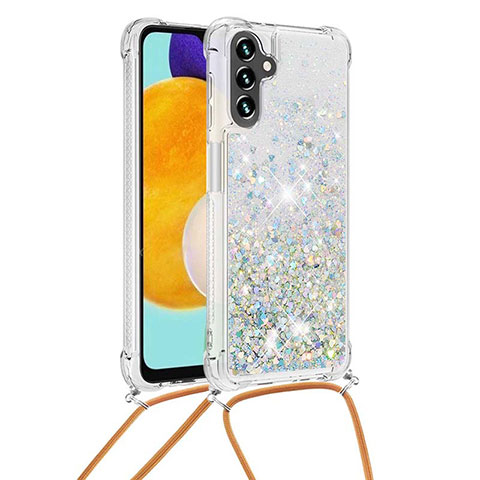 Coque Silicone Housse Etui Gel Bling-Bling avec Laniere Strap S03 pour Samsung Galaxy A04s Argent