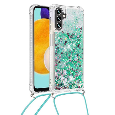 Coque Silicone Housse Etui Gel Bling-Bling avec Laniere Strap S03 pour Samsung Galaxy A04s Vert