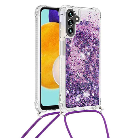 Coque Silicone Housse Etui Gel Bling-Bling avec Laniere Strap S03 pour Samsung Galaxy A04s Violet