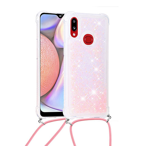 Coque Silicone Housse Etui Gel Bling-Bling avec Laniere Strap S03 pour Samsung Galaxy A10s Rose