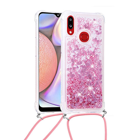 Coque Silicone Housse Etui Gel Bling-Bling avec Laniere Strap S03 pour Samsung Galaxy A10s Rouge