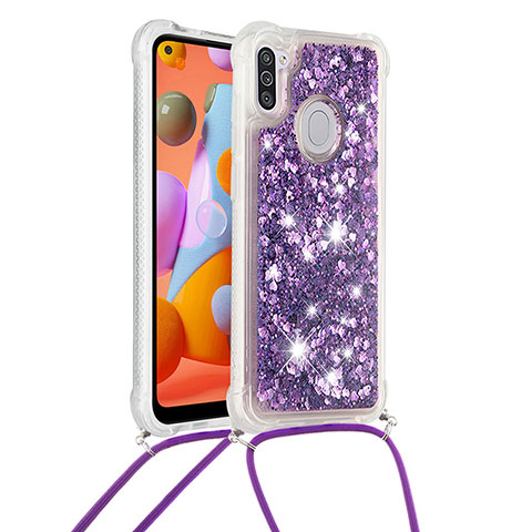 Coque Silicone Housse Etui Gel Bling-Bling avec Laniere Strap S03 pour Samsung Galaxy A11 Violet