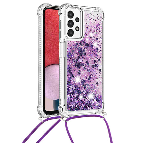 Coque Silicone Housse Etui Gel Bling-Bling avec Laniere Strap S03 pour Samsung Galaxy A13 4G Violet