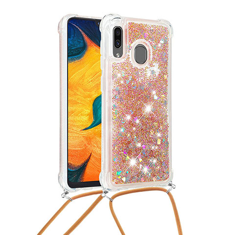 Coque Silicone Housse Etui Gel Bling-Bling avec Laniere Strap S03 pour Samsung Galaxy A20 Or