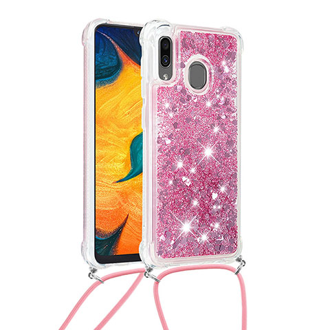 Coque Silicone Housse Etui Gel Bling-Bling avec Laniere Strap S03 pour Samsung Galaxy A20 Rouge