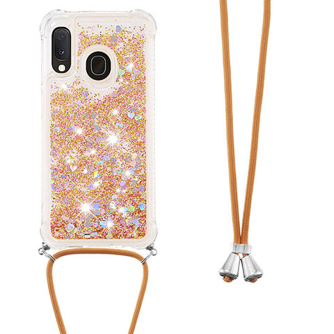 Coque Silicone Housse Etui Gel Bling-Bling avec Laniere Strap S03 pour Samsung Galaxy A20e Or