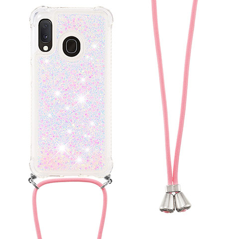 Coque Silicone Housse Etui Gel Bling-Bling avec Laniere Strap S03 pour Samsung Galaxy A20e Rose