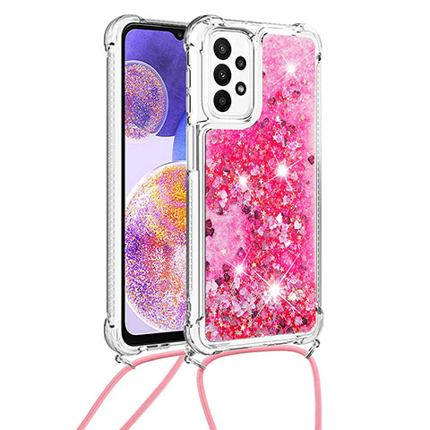 Coque Silicone Housse Etui Gel Bling-Bling avec Laniere Strap S03 pour Samsung Galaxy A23 4G Rose Rouge
