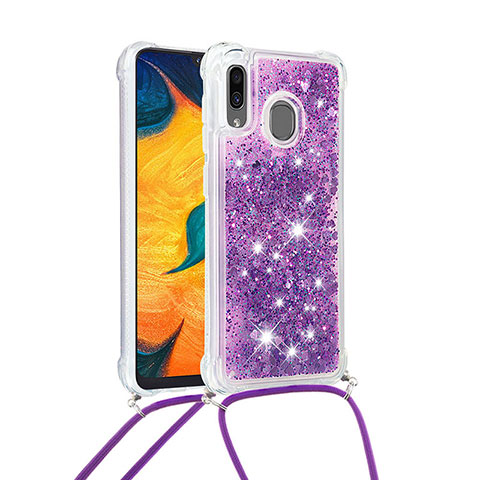 Coque Silicone Housse Etui Gel Bling-Bling avec Laniere Strap S03 pour Samsung Galaxy A30 Violet