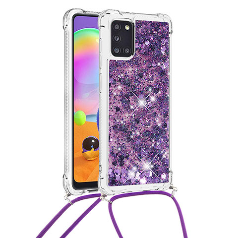 Coque Silicone Housse Etui Gel Bling-Bling avec Laniere Strap S03 pour Samsung Galaxy A31 Violet