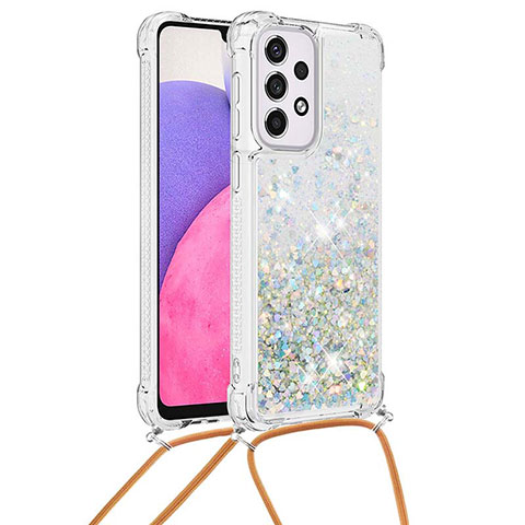 Coque Silicone Housse Etui Gel Bling-Bling avec Laniere Strap S03 pour Samsung Galaxy A33 5G Argent