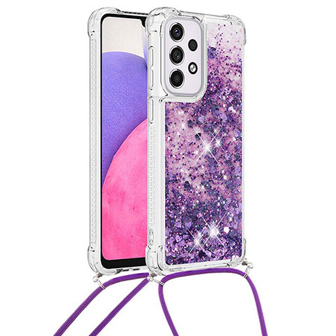 Coque Silicone Housse Etui Gel Bling-Bling avec Laniere Strap S03 pour Samsung Galaxy A33 5G Violet