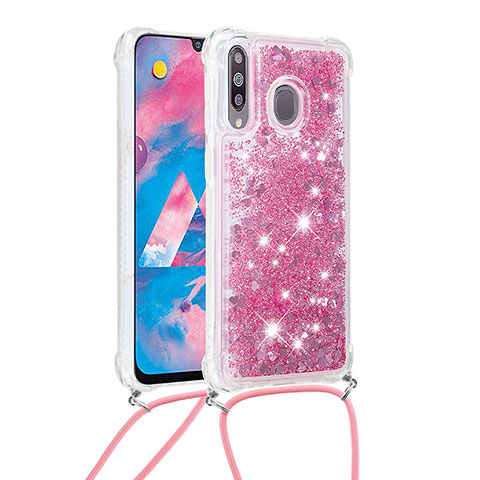 Coque Silicone Housse Etui Gel Bling-Bling avec Laniere Strap S03 pour Samsung Galaxy A40s Rouge