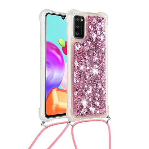 Coque Silicone Housse Etui Gel Bling-Bling avec Laniere Strap S03 pour Samsung Galaxy A41 Rouge
