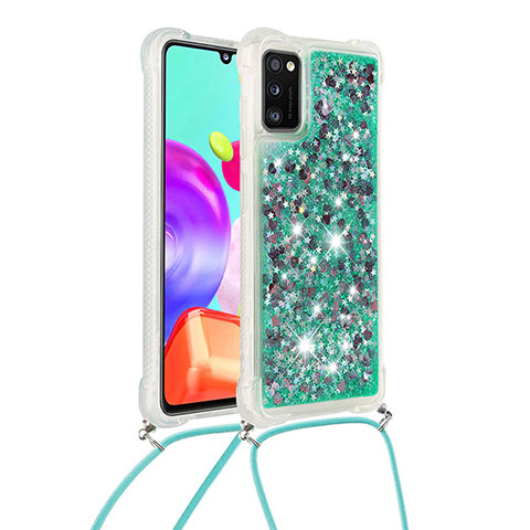 Coque Silicone Housse Etui Gel Bling-Bling avec Laniere Strap S03 pour Samsung Galaxy A41 Vert