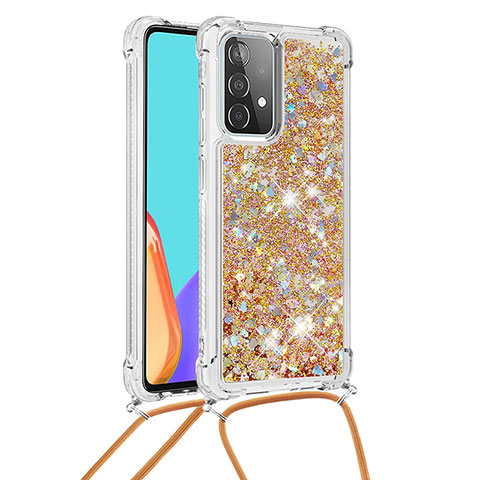 Coque Silicone Housse Etui Gel Bling-Bling avec Laniere Strap S03 pour Samsung Galaxy A52 4G Or