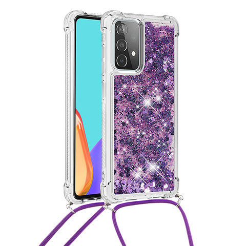 Coque Silicone Housse Etui Gel Bling-Bling avec Laniere Strap S03 pour Samsung Galaxy A52 4G Violet