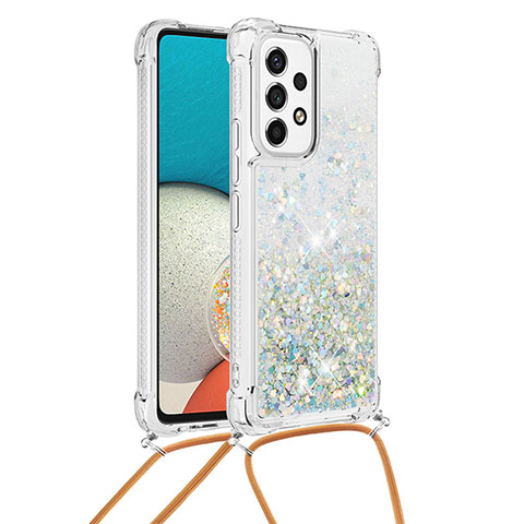 Coque Silicone Housse Etui Gel Bling-Bling avec Laniere Strap S03 pour Samsung Galaxy A53 5G Argent