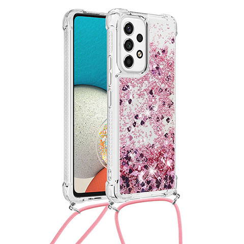 Coque Silicone Housse Etui Gel Bling-Bling avec Laniere Strap S03 pour Samsung Galaxy A53 5G Rouge