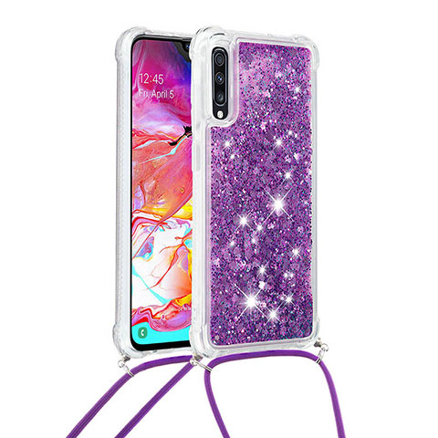 Coque Silicone Housse Etui Gel Bling-Bling avec Laniere Strap S03 pour Samsung Galaxy A70 Violet