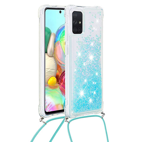 Coque Silicone Housse Etui Gel Bling-Bling avec Laniere Strap S03 pour Samsung Galaxy A71 4G A715 Bleu Ciel