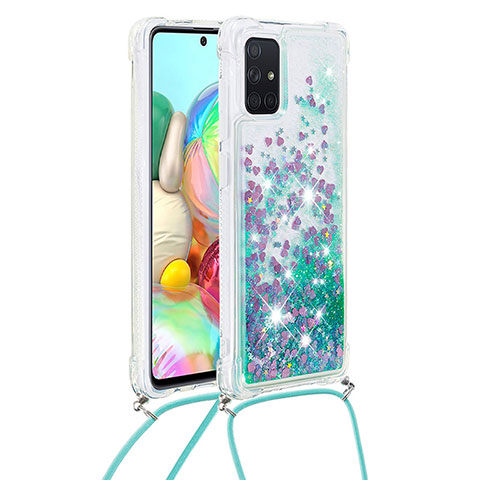 Coque Silicone Housse Etui Gel Bling-Bling avec Laniere Strap S03 pour Samsung Galaxy A71 4G A715 Vert