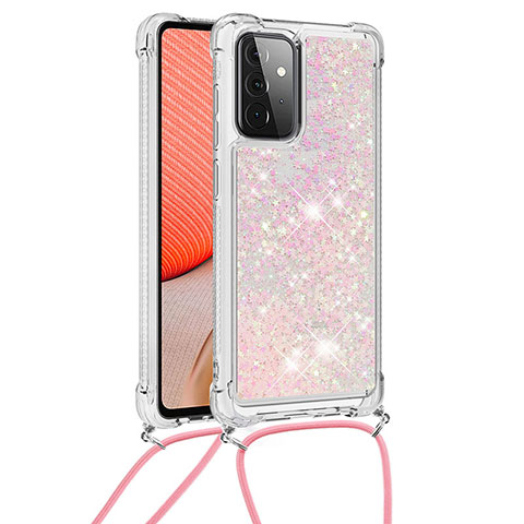 Coque Silicone Housse Etui Gel Bling-Bling avec Laniere Strap S03 pour Samsung Galaxy A72 4G Rose