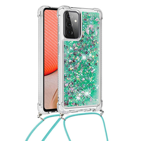 Coque Silicone Housse Etui Gel Bling-Bling avec Laniere Strap S03 pour Samsung Galaxy A72 4G Vert