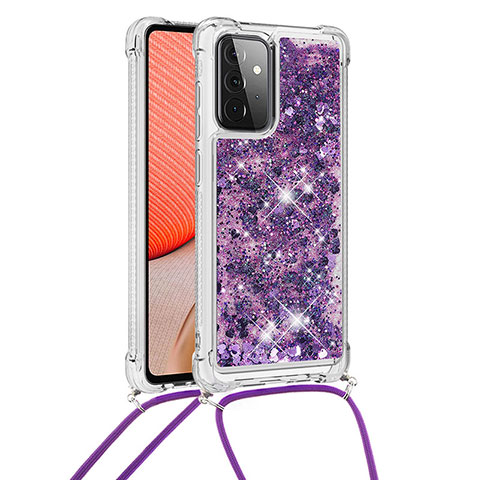 Coque Silicone Housse Etui Gel Bling-Bling avec Laniere Strap S03 pour Samsung Galaxy A72 4G Violet