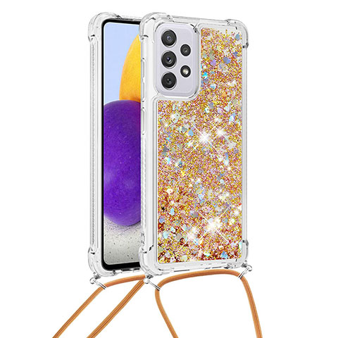 Coque Silicone Housse Etui Gel Bling-Bling avec Laniere Strap S03 pour Samsung Galaxy A73 5G Or