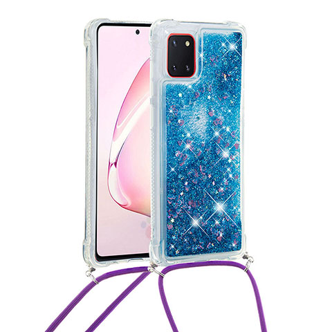 Coque Silicone Housse Etui Gel Bling-Bling avec Laniere Strap S03 pour Samsung Galaxy A81 Bleu