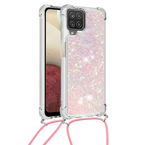 Coque Silicone Housse Etui Gel Bling-Bling avec Laniere Strap S03 pour Samsung Galaxy M12 Rose