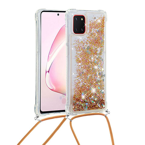 Coque Silicone Housse Etui Gel Bling-Bling avec Laniere Strap S03 pour Samsung Galaxy Note 10 Lite Or