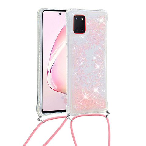 Coque Silicone Housse Etui Gel Bling-Bling avec Laniere Strap S03 pour Samsung Galaxy Note 10 Lite Rose