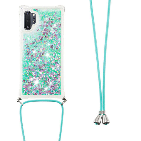 Coque Silicone Housse Etui Gel Bling-Bling avec Laniere Strap S03 pour Samsung Galaxy Note 10 Plus 5G Vert