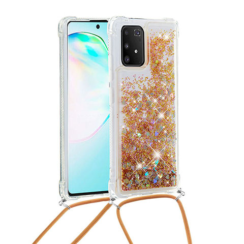 Coque Silicone Housse Etui Gel Bling-Bling avec Laniere Strap S03 pour Samsung Galaxy S10 Lite Or