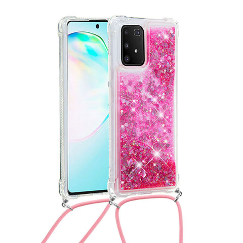 Coque Silicone Housse Etui Gel Bling-Bling avec Laniere Strap S03 pour Samsung Galaxy S10 Lite Rose Rouge