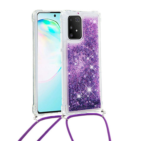 Coque Silicone Housse Etui Gel Bling-Bling avec Laniere Strap S03 pour Samsung Galaxy S10 Lite Violet