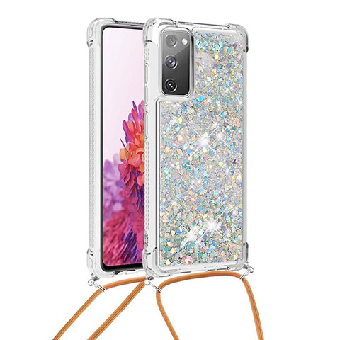 Coque Silicone Housse Etui Gel Bling-Bling avec Laniere Strap S03 pour Samsung Galaxy S20 FE (2022) 5G Argent