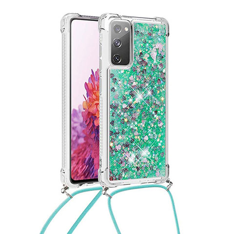 Coque Silicone Housse Etui Gel Bling-Bling avec Laniere Strap S03 pour Samsung Galaxy S20 FE (2022) 5G Vert