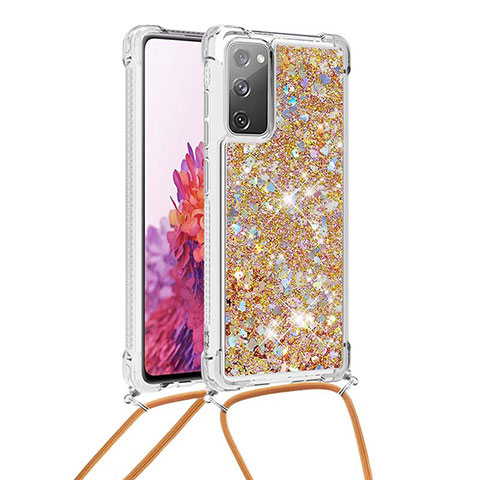 Coque Silicone Housse Etui Gel Bling-Bling avec Laniere Strap S03 pour Samsung Galaxy S20 FE 5G Or