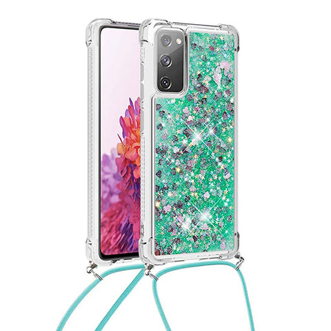 Coque Silicone Housse Etui Gel Bling-Bling avec Laniere Strap S03 pour Samsung Galaxy S20 FE 5G Vert