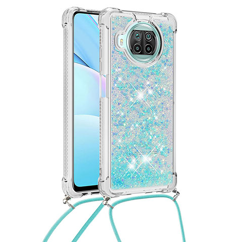 Coque Silicone Housse Etui Gel Bling-Bling avec Laniere Strap S03 pour Xiaomi Mi 10i 5G Bleu Ciel