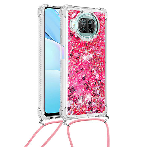 Coque Silicone Housse Etui Gel Bling-Bling avec Laniere Strap S03 pour Xiaomi Mi 10T Lite 5G Rose Rouge