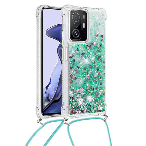 Coque Silicone Housse Etui Gel Bling-Bling avec Laniere Strap S03 pour Xiaomi Mi 11T 5G Vert