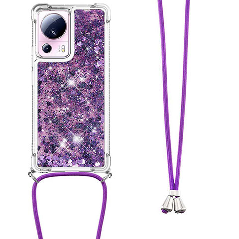 Coque Silicone Housse Etui Gel Bling-Bling avec Laniere Strap S03 pour Xiaomi Mi 13 Lite 5G Violet